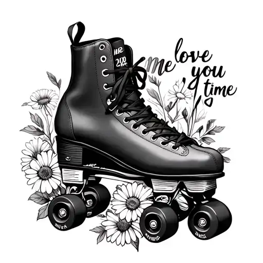 "me love you long time" a box of 120 slim jim's and a roller skate surrounded by wildflowers tattoo design idea