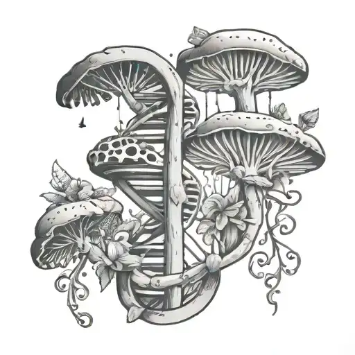 DNA and mushrooms tied tattoo design idea