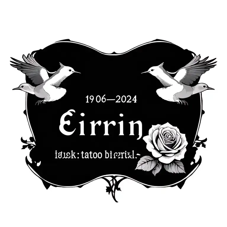 "Èirinn 19-06-2024" chest tattoo two swallows and irish rose tattoo design idea