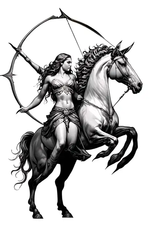 Sagittarius and Virgo maiden centaur archer tattoo design idea