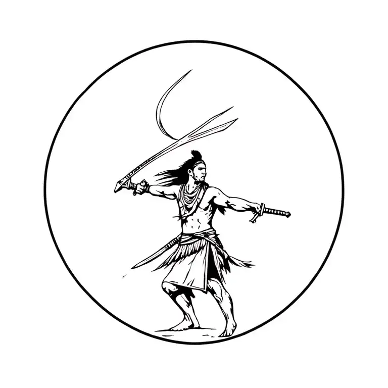 Mapuche warrior wielding a sword tattoo design idea