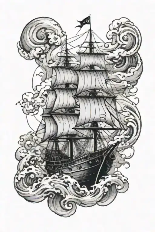 compas neptun waves Ship emerging tattoo design idea