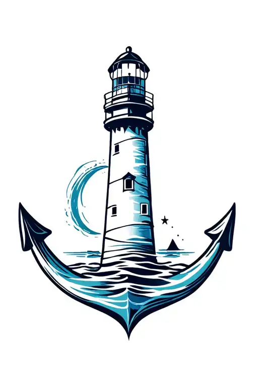 Lighthouse within an anchor outline tattoo design idea