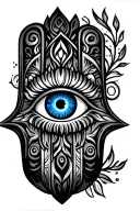 hamsa with blue eye, perseverence, resilience brave strong tattoo design idea
