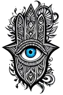 hamsa with blue eye, perseverence, resilience brave strong tattoo design idea