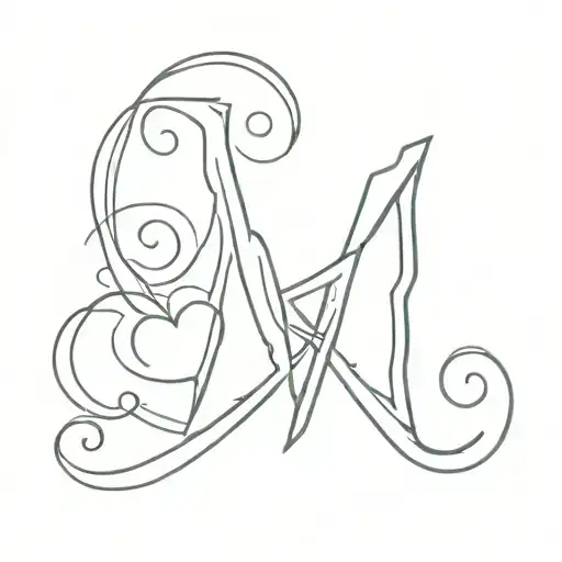 Letter K tattoo with heart tattoo design idea