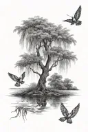 weeping willow nature inspired tattoo featuring rainbow tattoo design idea