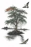 weeping willow nature inspired tattoo featuring rainbow tattoo design idea
