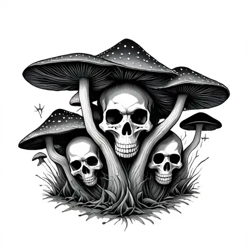 psychedelic mushrooms and brotherhood subtly integrated with skulls  tattoo design idea
