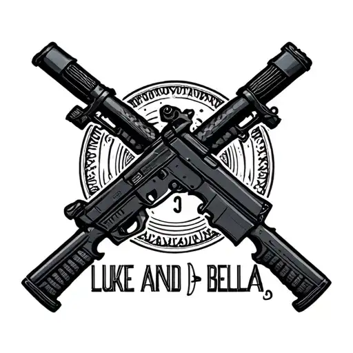 2 crossed ar15 that says Luke and Bella  tattoo design idea