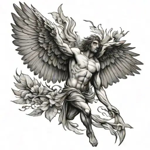 icarus fall with hands tattoo design idea