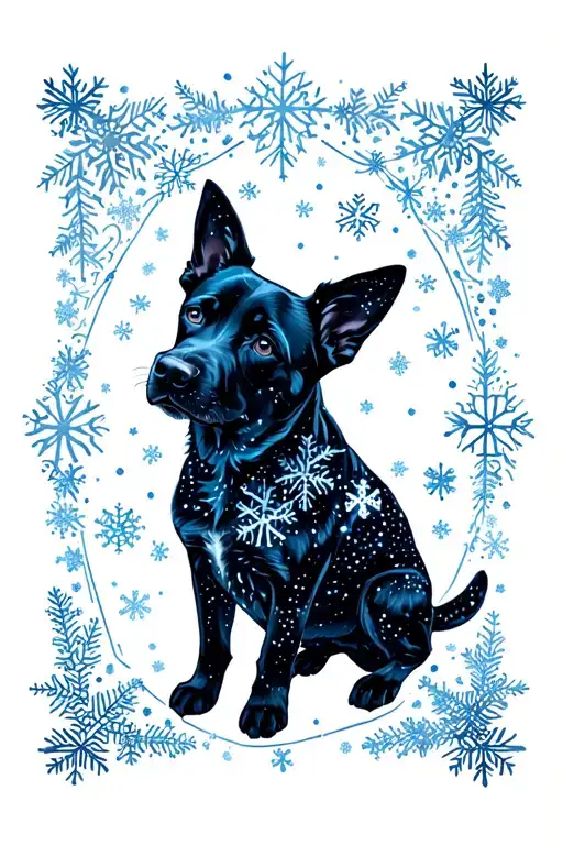 canis major constellation made of snowflakes inside a dog silhouette tattoo design idea