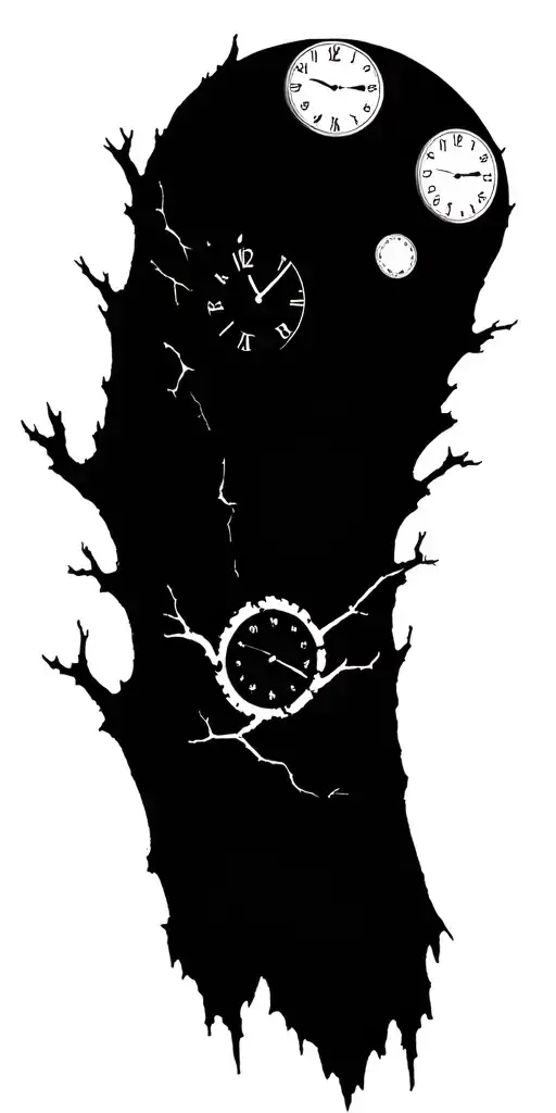 birch tree white branches with exactly 3 clocks on branches tattoo design idea