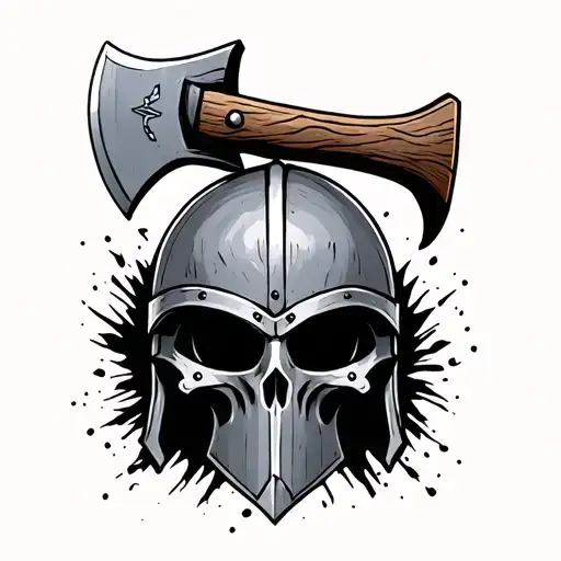 axe and helmet tattoo design idea