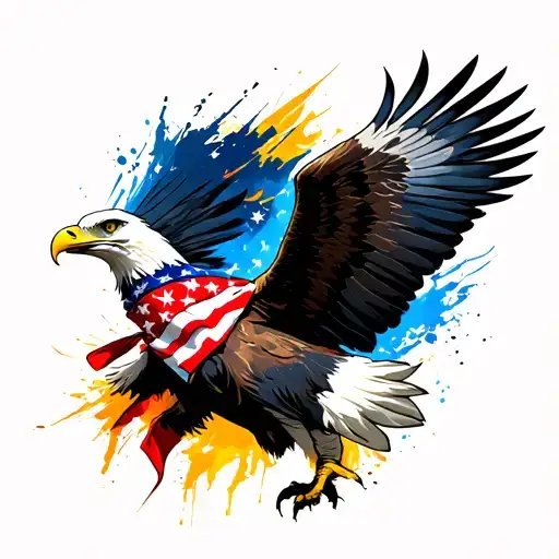Flying Bald Eagle wearing an American Flag bandana. tattoo design idea