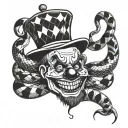 poisonous snake around the head of a smiling clown tattoo design idea