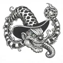 poisonous snake around the head of a smiling clown tattoo design idea