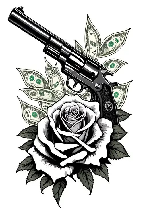sexy ganster bitch roses and guns money for my side tattoo design idea