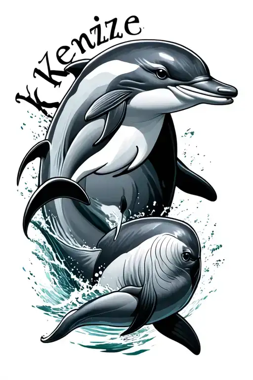 dolphins with the name Kenzie spelled tattoo design idea