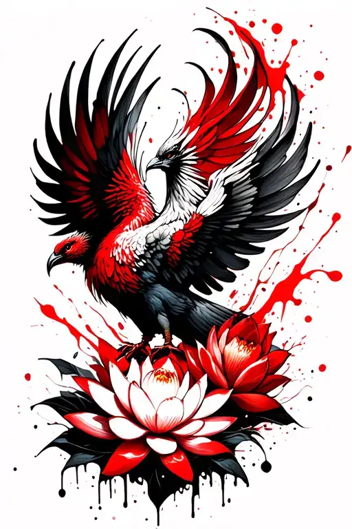 rising phoenix with lotus flowers tattoo design idea