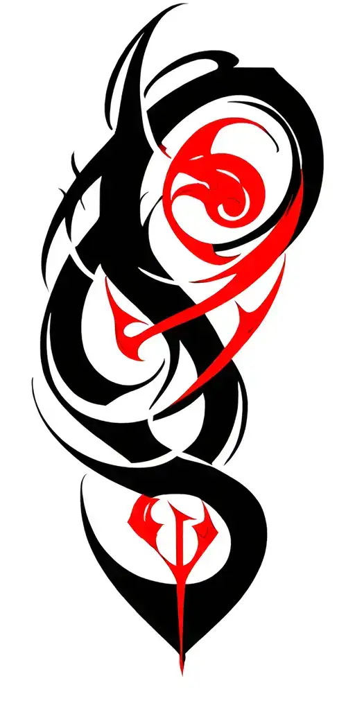 black and red cyber sigil intertwined tattoo design idea