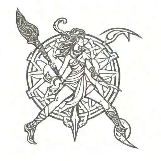 freya goddess with norse runes tattoo design idea