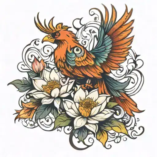 phoenix and lotus flower tattoo design idea