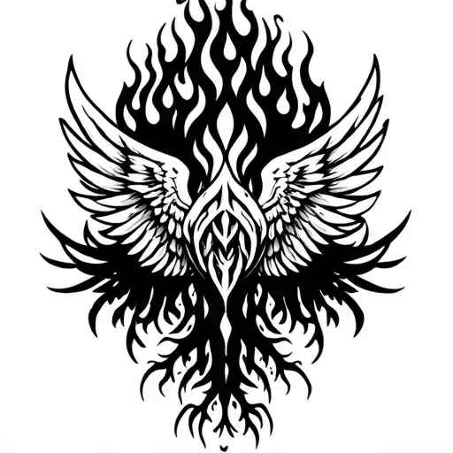 WINGS FLAMES AND ROOTS tattoo design idea