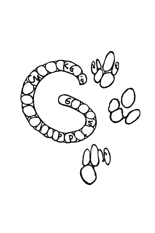 pawprint with letters C M L S B L P G, Shape of S tattoo design idea