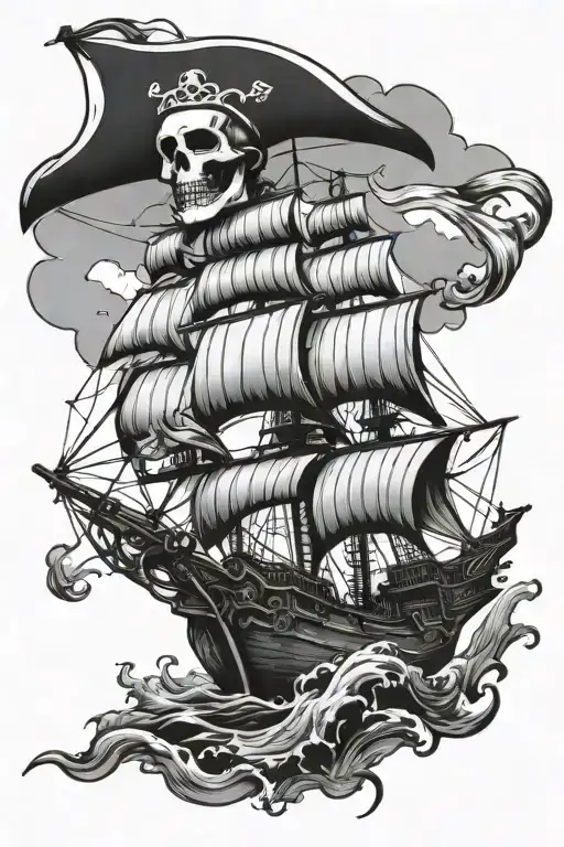 pirate clipper ship with grim reaper tattoo design idea
