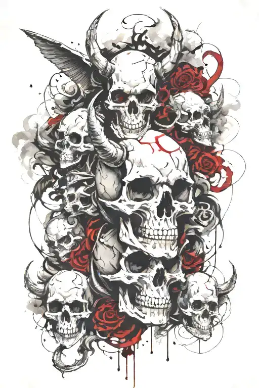 Clouds ,Smoke and skulls with Capricorn zodiac signs merged tattoo design idea