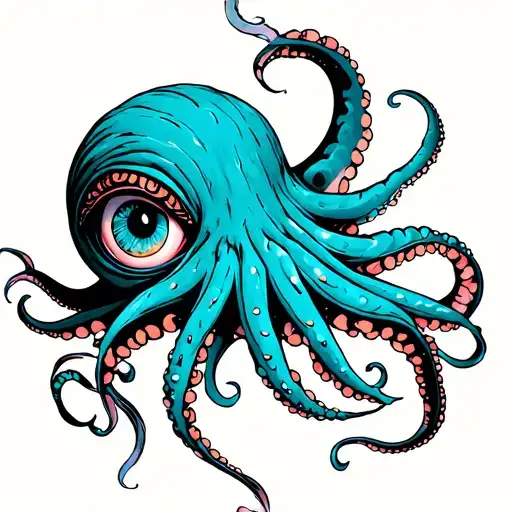 wrinkled pale coral colored giant squid with one eye  tattoo design idea