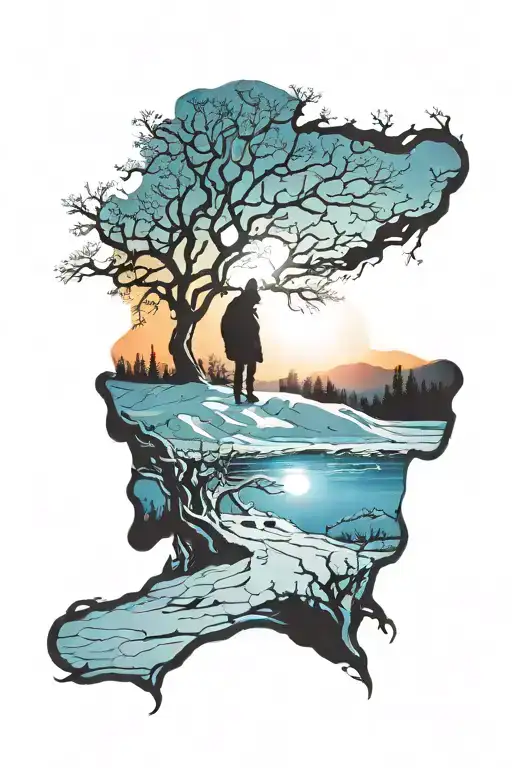 silhouette with light on it with freezing surroundings tattoo design idea