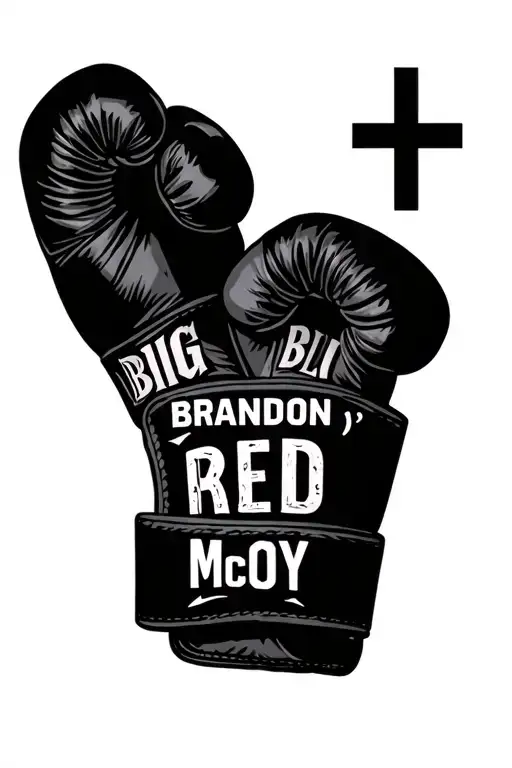 "Brandon "Big RED" McCoy" cross with boxing gloves tattoo design idea