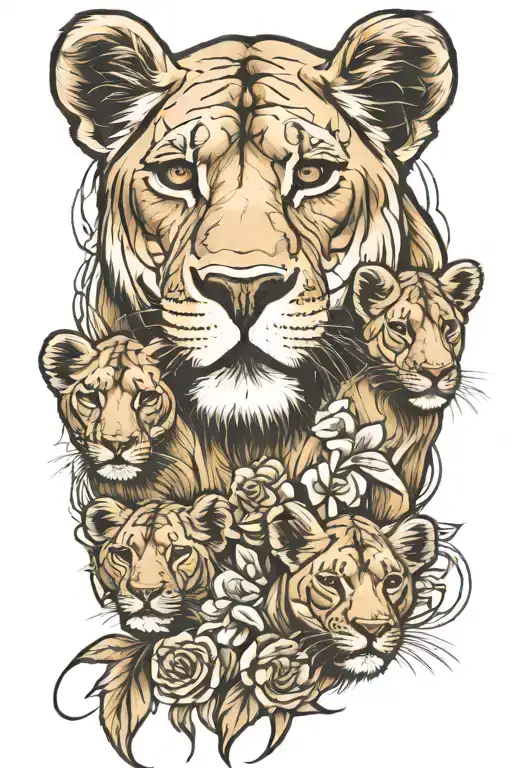 lioness protecting her cubs tattoo design idea