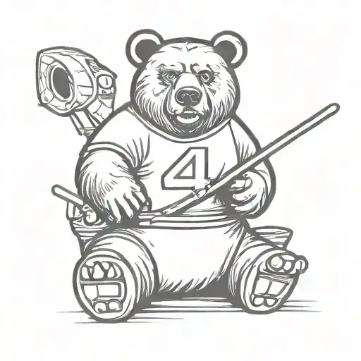 bear wearing a #44 jersey holding a pool cue stick tattoo design idea