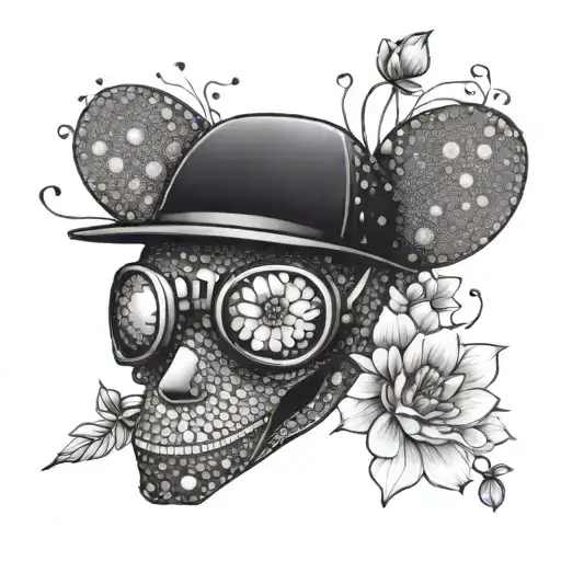 deadmau5 head with flowers blooming tattoo design idea