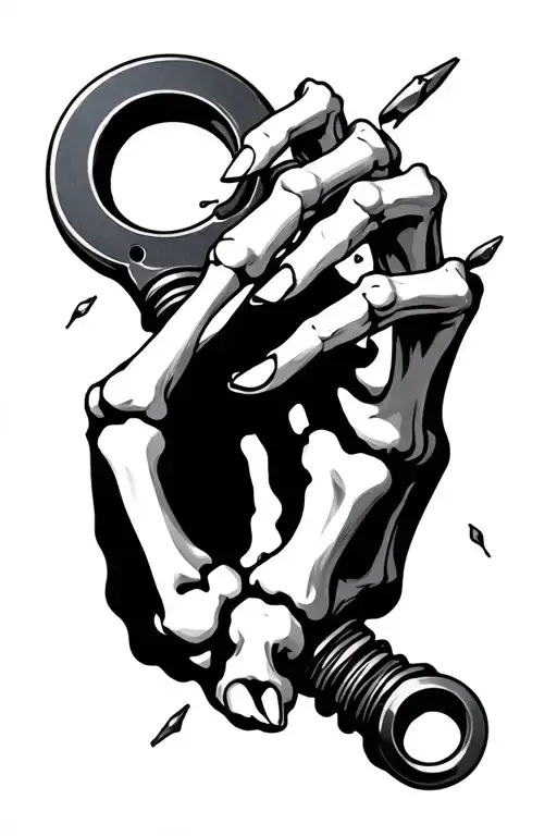 skeleton hand turning into connecting rod  tattoo design idea