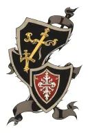 Shield with Christan cross and above it a banner with the text 'Deus Vult' tattoo design idea