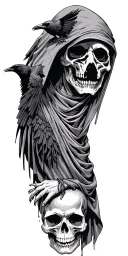 grim reaper with crow flying and skull tattoo design idea