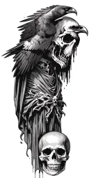 grim reaper with crow flying and skull tattoo design idea