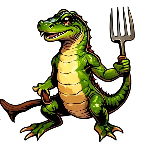 hellbender salamander holding a pitchfork tattoo design idea