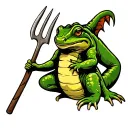 hellbender salamander holding a pitchfork tattoo design idea