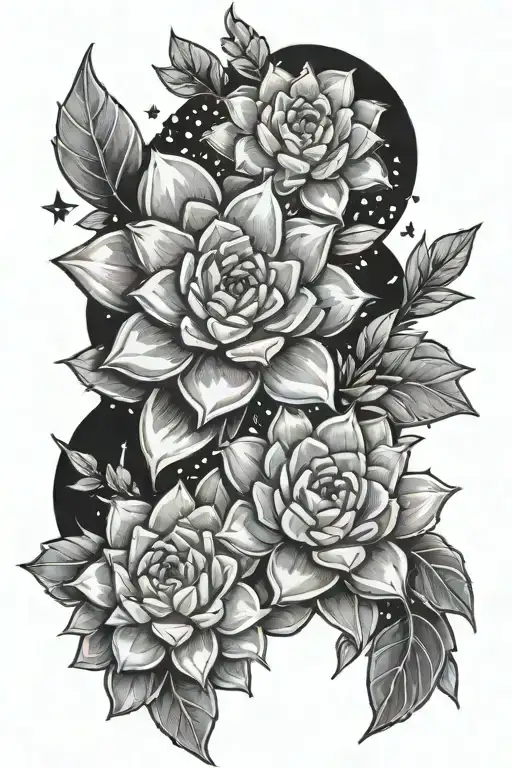 succulents and stars tattoo design idea