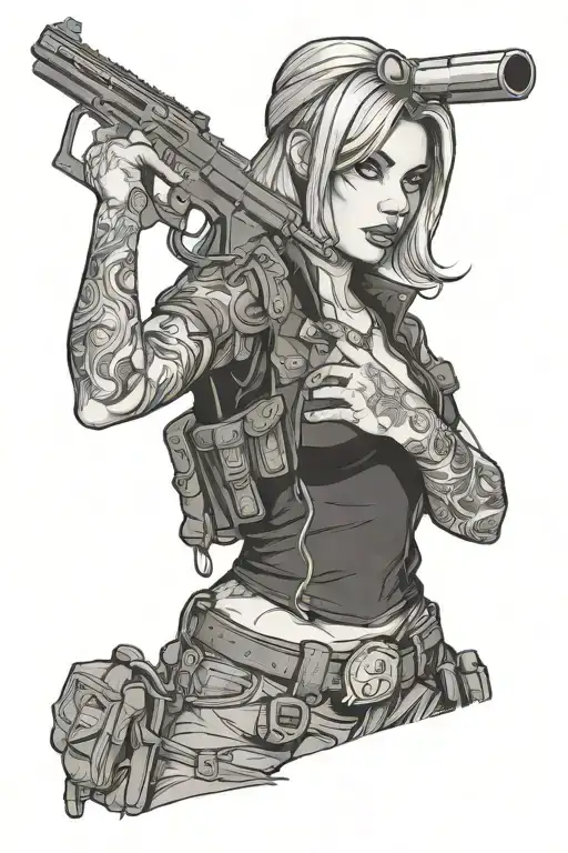 gangster girl with guns police tattoo design idea