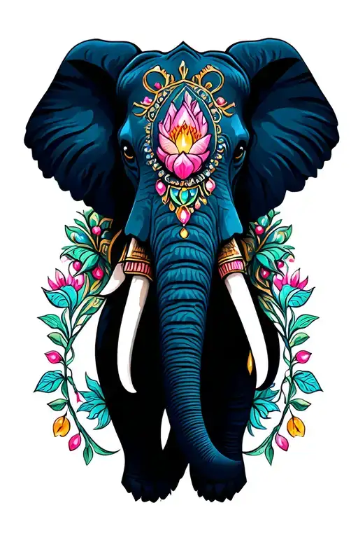 elephant head ornamental jewels lotus flower tattoo design idea