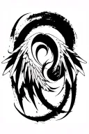 High contrast brush-like strokes dark aesthetic surrealist gothic blackwork wings ornamental abstract sigilism tattoo design idea