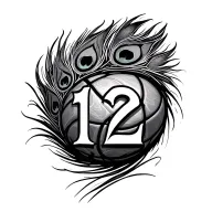 basketball, number 12, peacock feather tattoo design idea