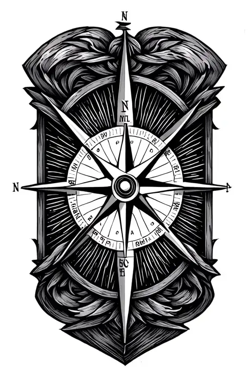 simple compass with long north arrow tattoo design idea