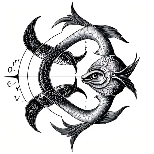 Cancer, pisces, and sagittarius astrology symbols intertwined tattoo design idea